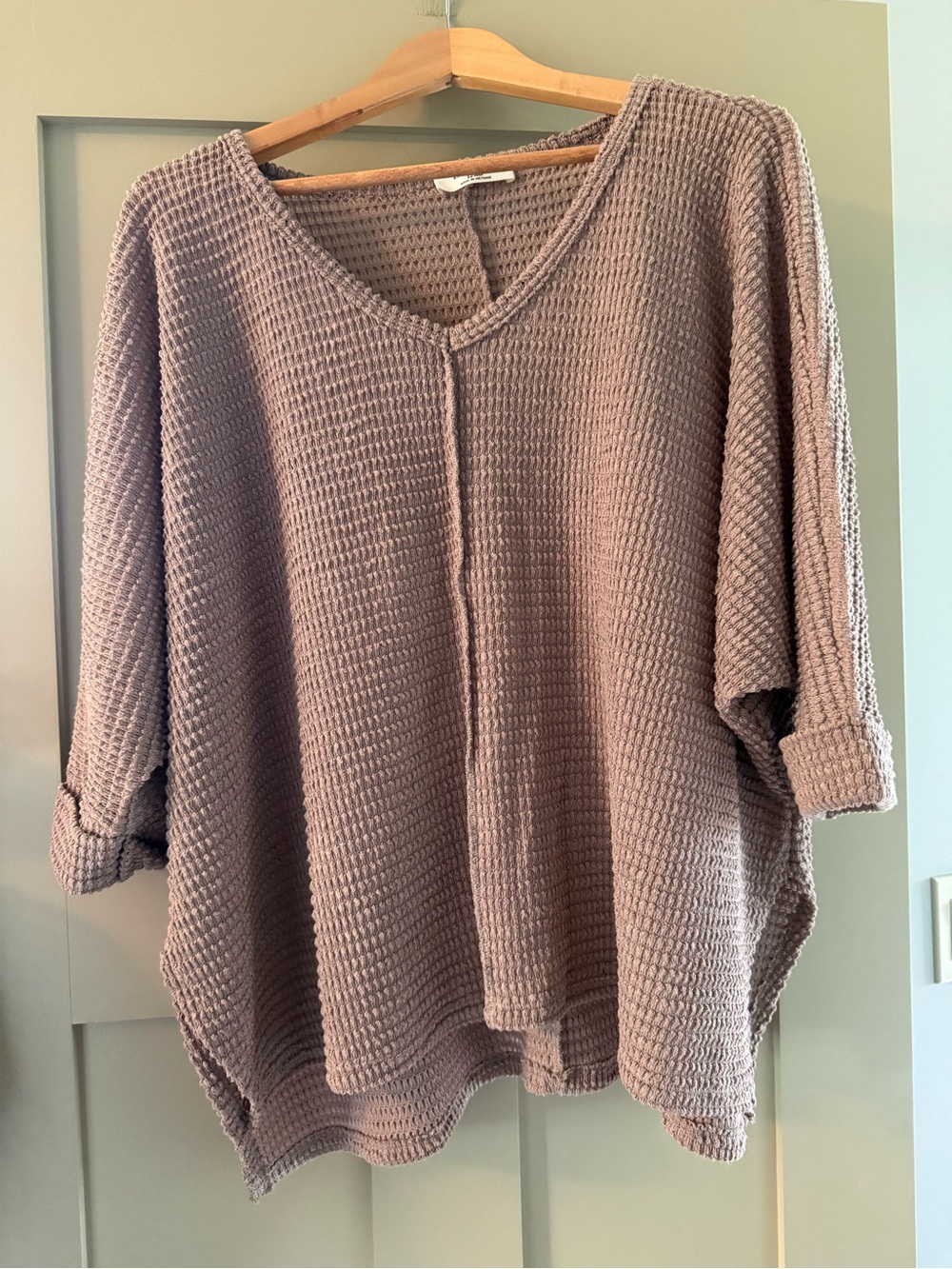 Zenana Outfitters Waffle-Knit Pullover - Taupe